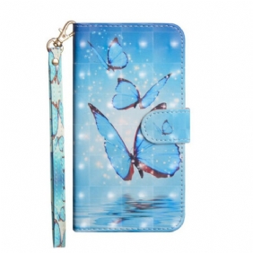 Leren Hoesje voor Xiaomi Redmi Note 9S / 9 Pro Blauwe Vlinders