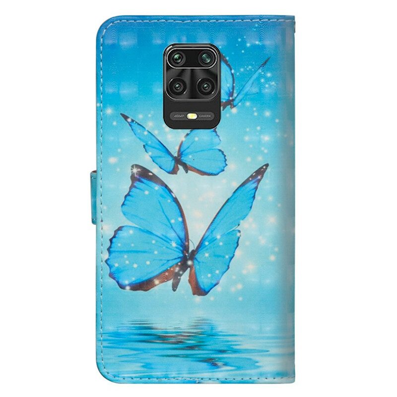 Leren Hoesje voor Xiaomi Redmi Note 9S / 9 Pro Blauwe Vlinders