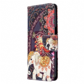 Leren Hoesje voor Xiaomi Redmi Note 9S / 9 Pro Indische Olifanten