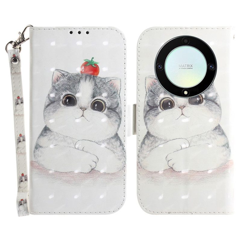 Flip Case voor Honor Magic 5 Lite Met Ketting Originele String Cat