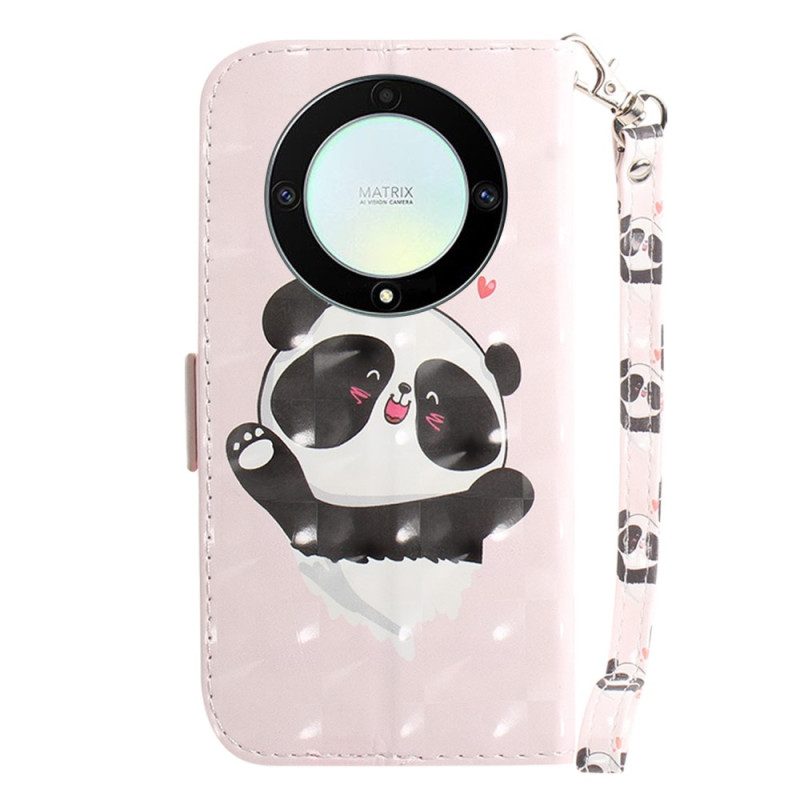 Flip Case voor Honor Magic 5 Lite Met Ketting Panda Love Met Sleutelkoord