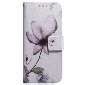 Folio-hoesje voor Honor Magic 5 Lite Met Ketting Strappy Roze Bloem