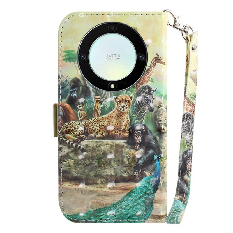 Folio-hoesje voor Honor Magic 5 Lite Met Ketting String Safari Dieren