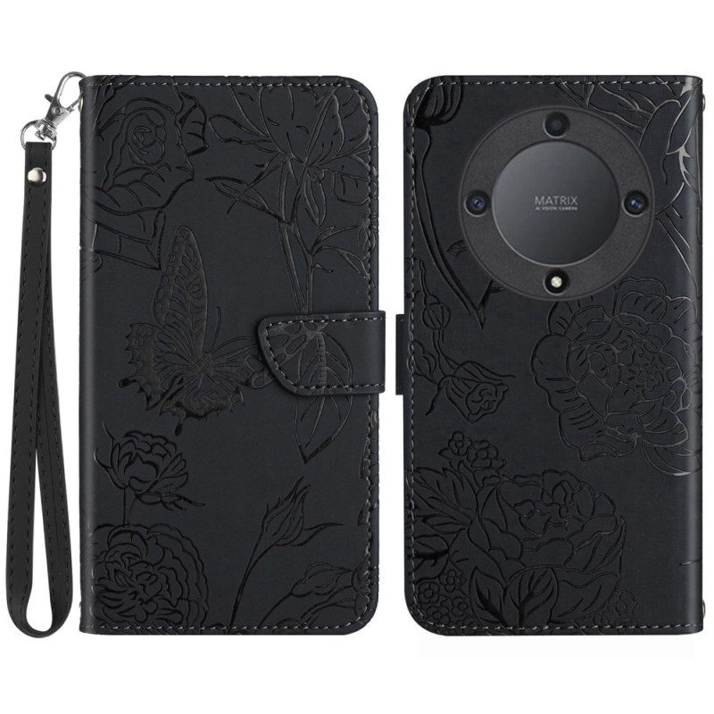 Folio-hoesje voor Honor Magic 5 Lite Vlinders En Lanyard