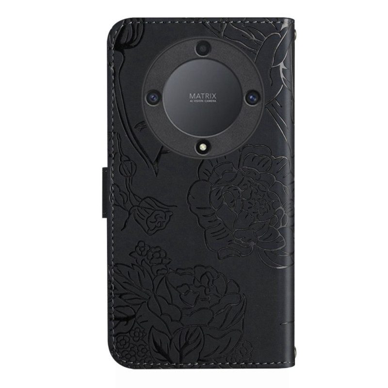 Folio-hoesje voor Honor Magic 5 Lite Vlinders En Schouderriem