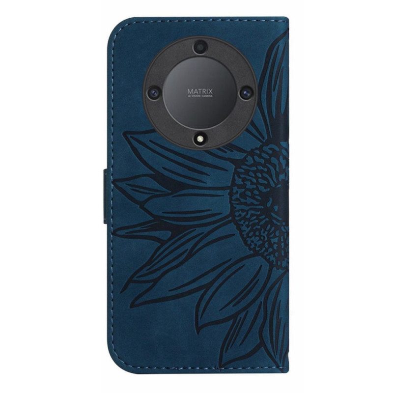 Leren Hoesje voor Honor Magic 5 Lite Bloem Met Koord