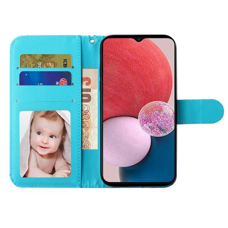 Flip Case voor Samsung Galaxy A14 / A14 5G Met Ketting Imitatie Lakleer