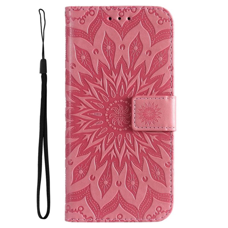 Folio-hoesje voor Samsung Galaxy A14 / A14 5G Mandala Zon Met Lanyard