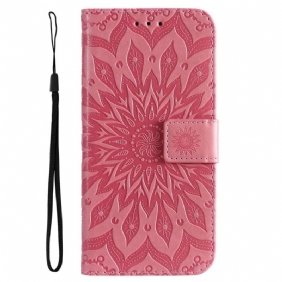 Folio-hoesje voor Samsung Galaxy A14 / A14 5G Mandala Zon Met Lanyard