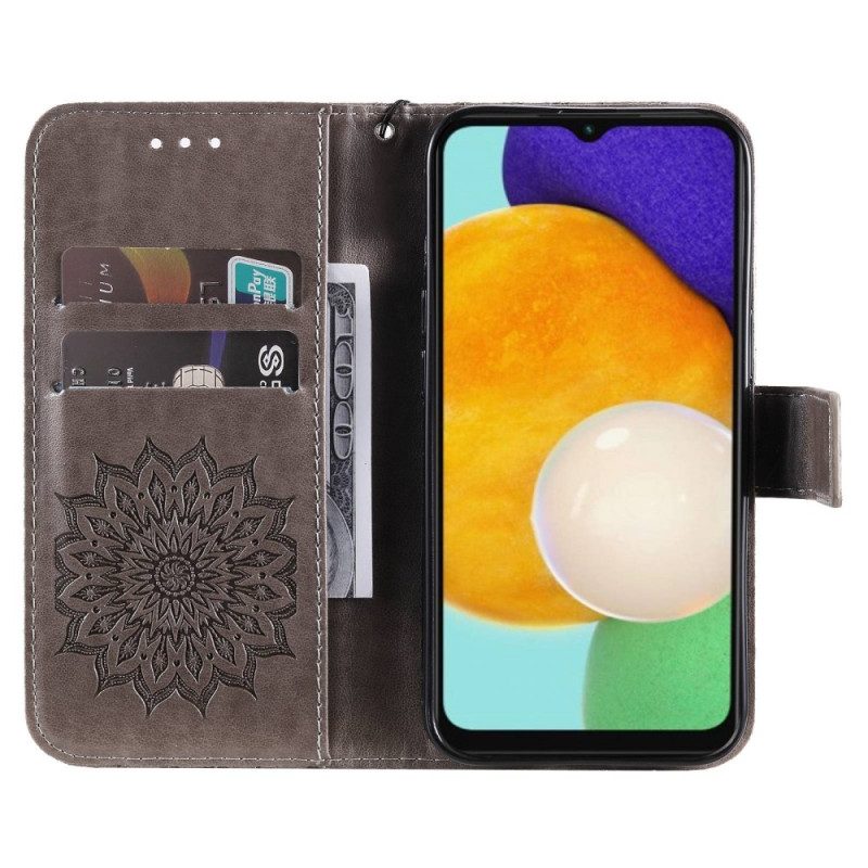 Folio-hoesje voor Samsung Galaxy A14 / A14 5G Mandala Zon Met Lanyard