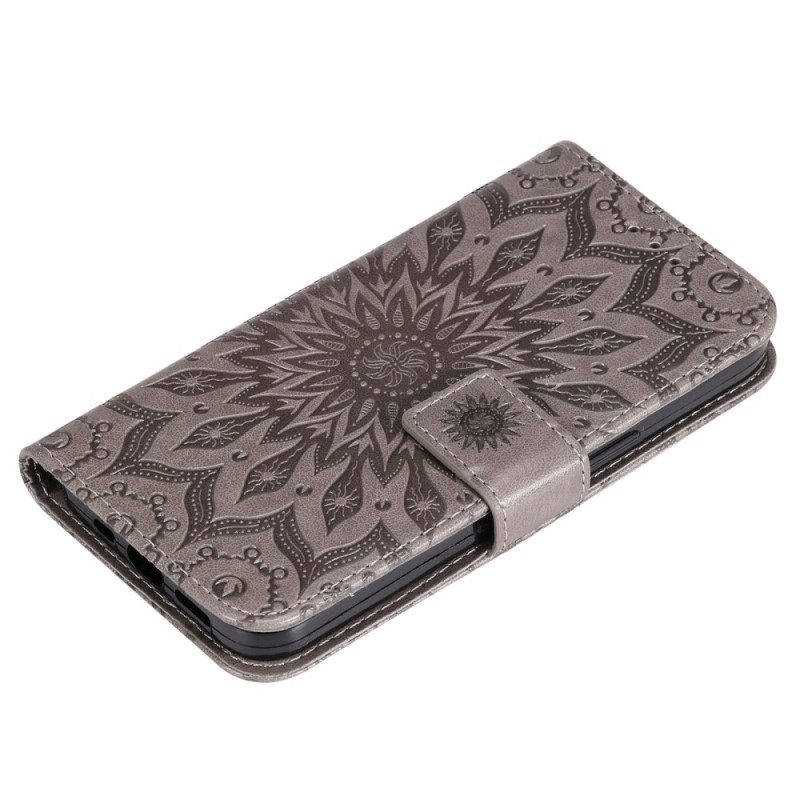 Folio-hoesje voor Samsung Galaxy A14 / A14 5G Mandala Zon Met Lanyard