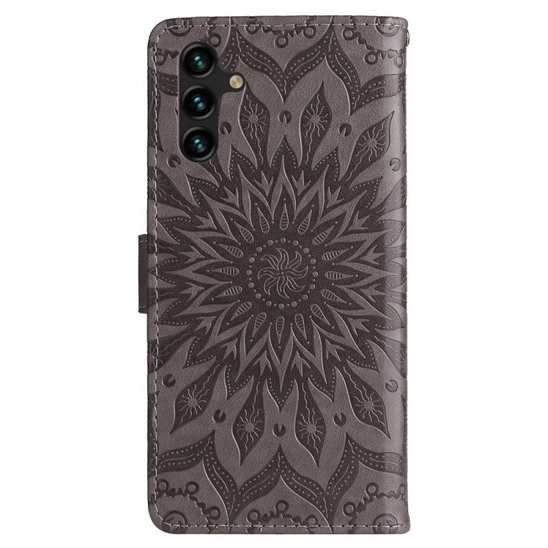 Folio-hoesje voor Samsung Galaxy A14 / A14 5G Mandala Zon Met Lanyard