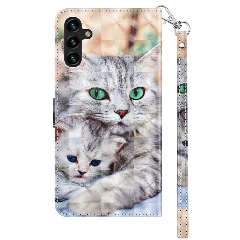 Folio-hoesje voor Samsung Galaxy A14 / A14 5G Met Ketting Alleen Stringkatten