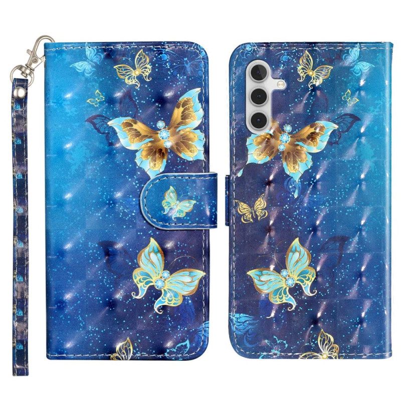 Folio-hoesje voor Samsung Galaxy A14 / A14 5G Met Ketting Riem Bloemtakken