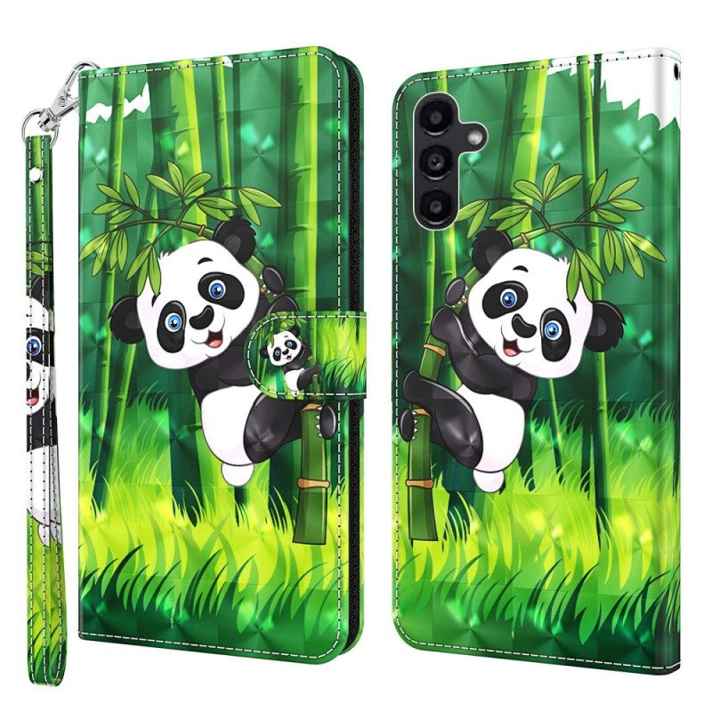 Folio-hoesje voor Samsung Galaxy A14 / A14 5G Panda Love Met Sleutelkoord