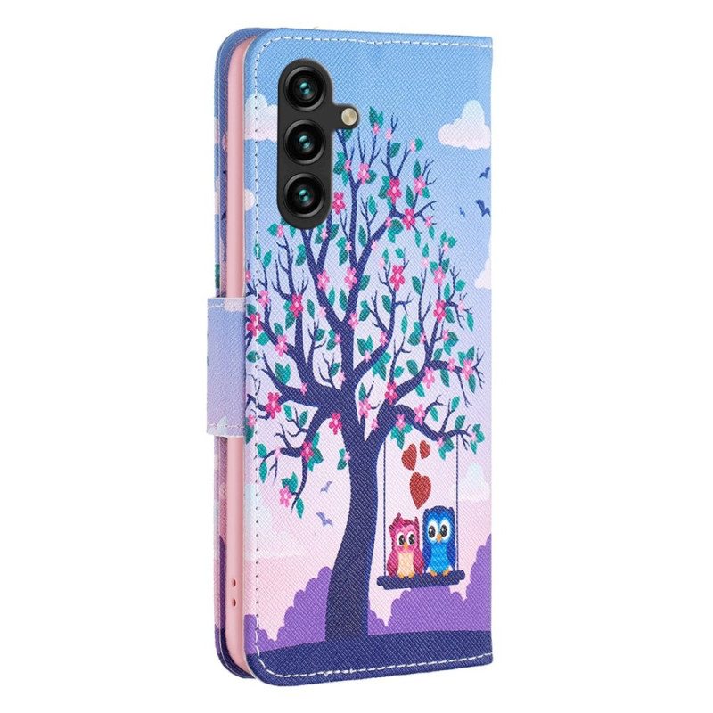 Folio-hoesje voor Samsung Galaxy A14 / A14 5G Uilen Op De Schommel