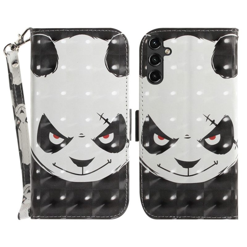 Leren Hoesje voor Samsung Galaxy A14 / A14 5G Met Ketting Boze Panda Met Lanyard