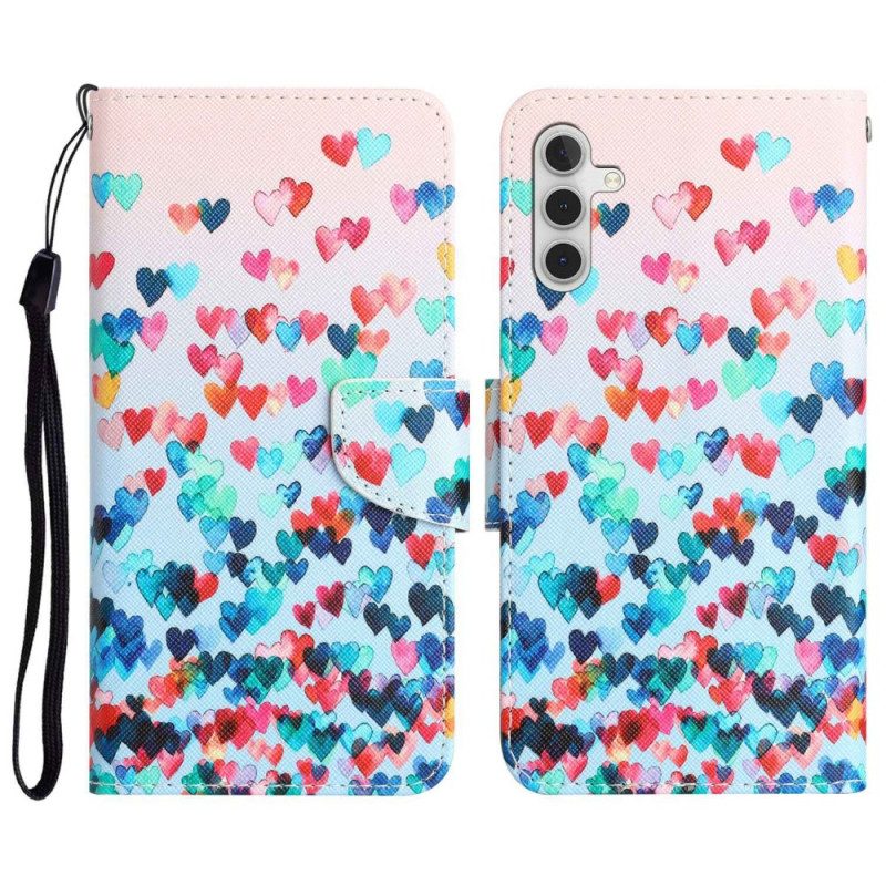 Leren Hoesje voor Samsung Galaxy A14 / A14 5G Met Ketting Samsung Galaxy A14 5g / A14 Gehard Glas Beschermende Lens