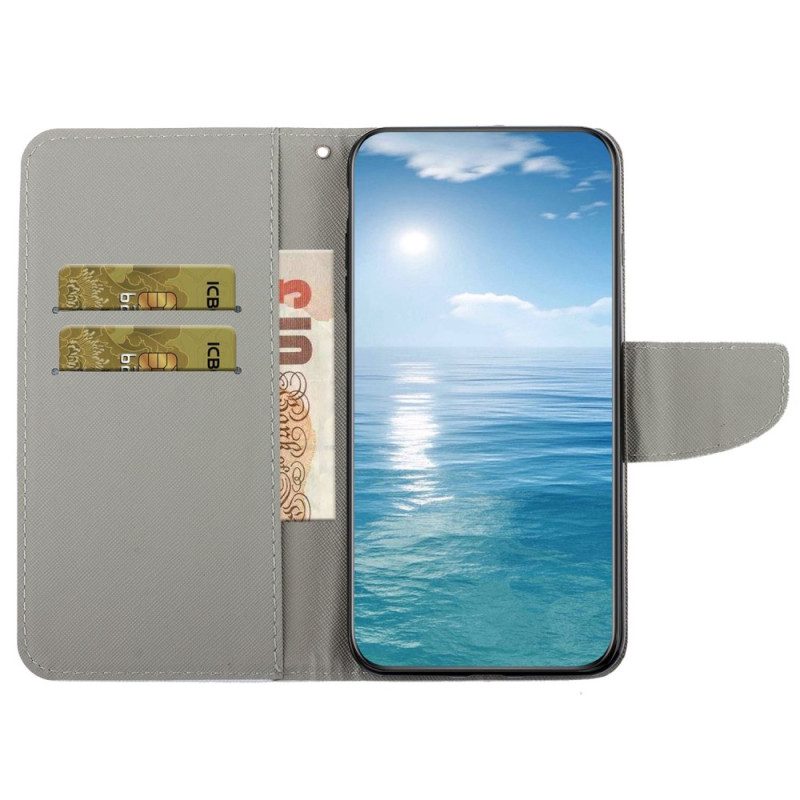 Leren Hoesje voor Samsung Galaxy A14 / A14 5G Met Ketting Samsung Galaxy A14 5g / A14 Gehard Glas Beschermende Lens