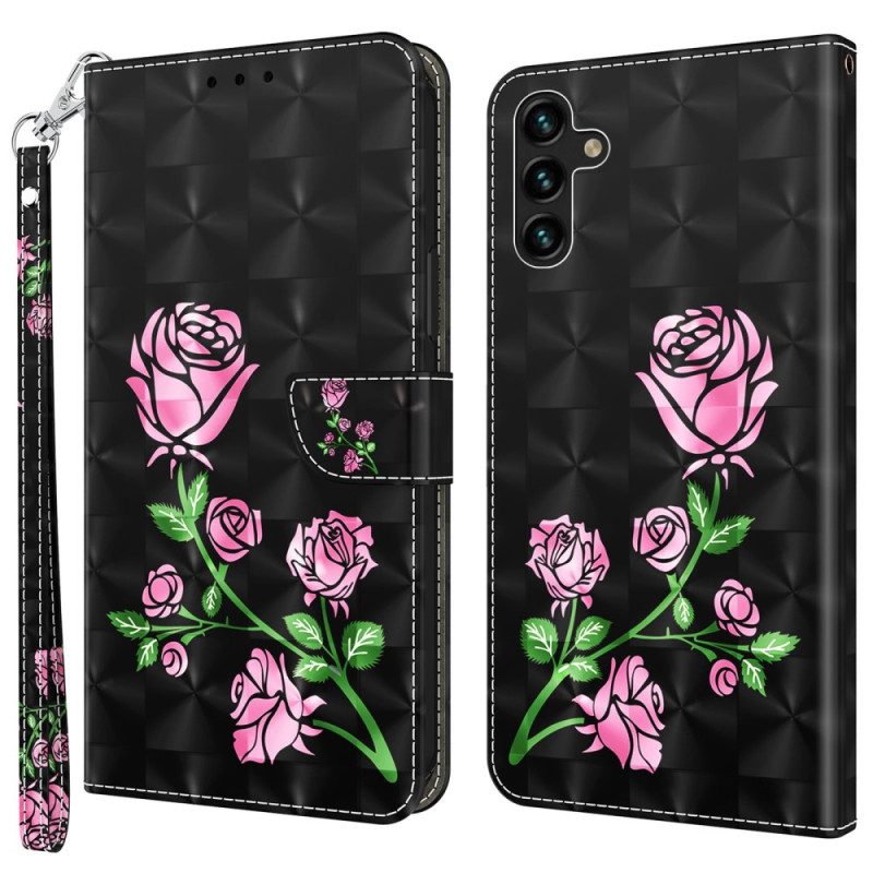 Leren Hoesje voor Samsung Galaxy A14 / A14 5G Met Ketting Riem Rozen