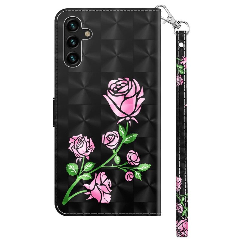 Leren Hoesje voor Samsung Galaxy A14 / A14 5G Met Ketting Riem Rozen