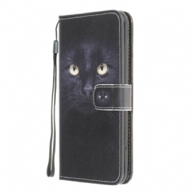 Flip Case voor Xiaomi Redmi 9 Met Ketting Strappy Zwarte Kattenogen