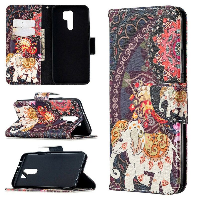 Folio-hoesje voor Xiaomi Redmi 9 Indische Olifanten