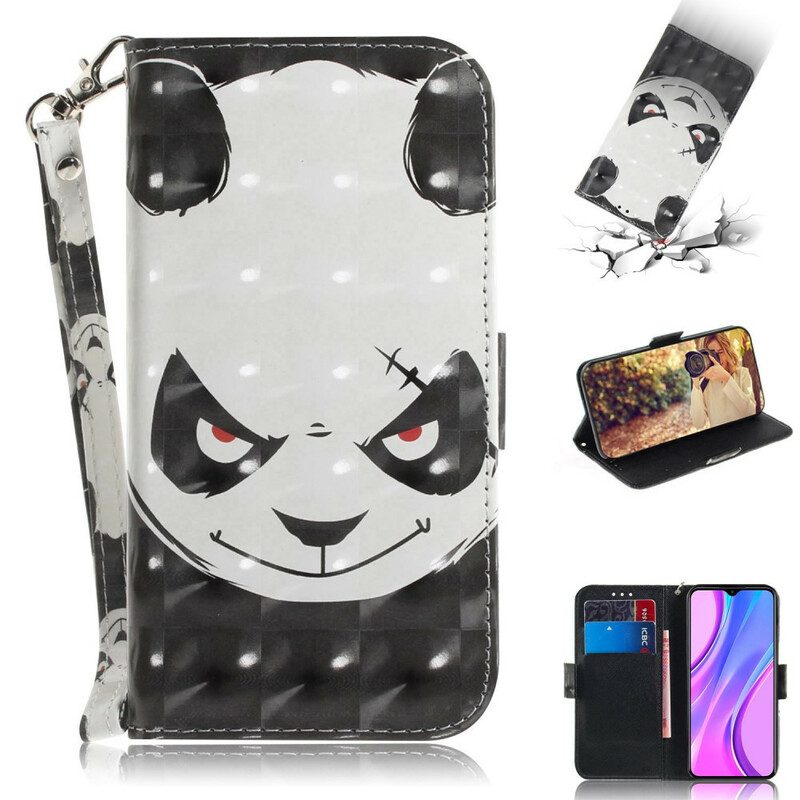 Folio-hoesje voor Xiaomi Redmi 9 Met Ketting Boze Panda Met Lanyard