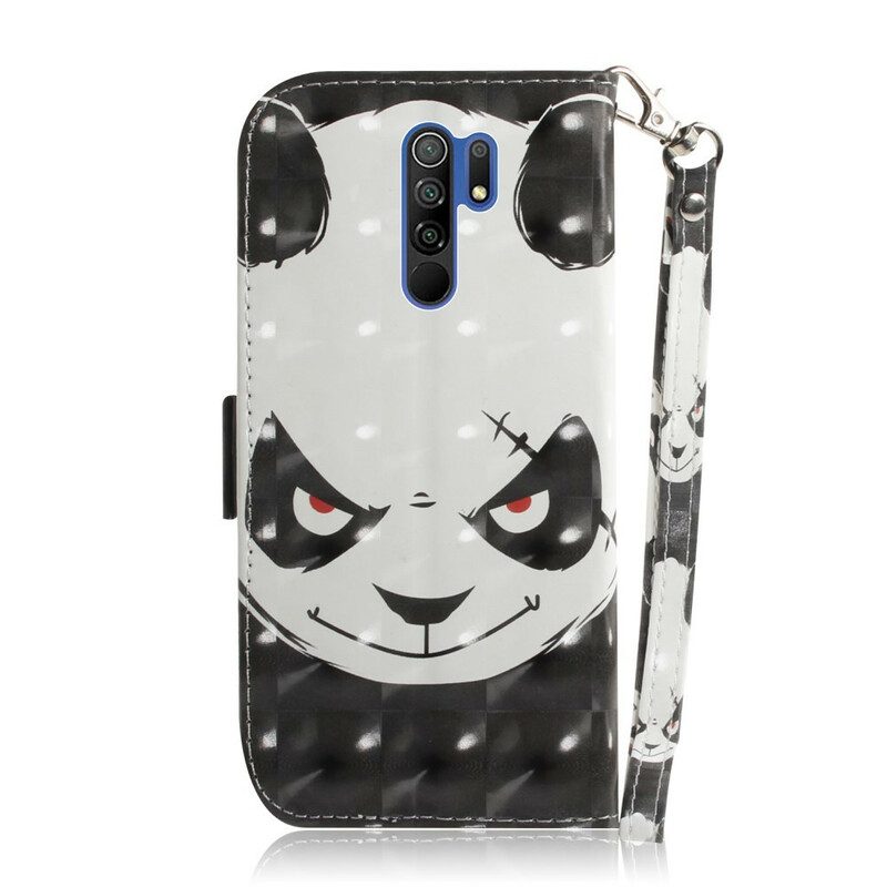 Folio-hoesje voor Xiaomi Redmi 9 Met Ketting Boze Panda Met Lanyard