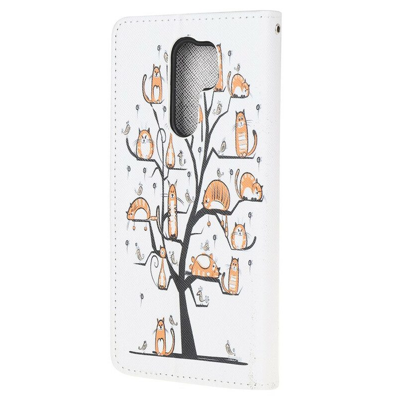 Folio-hoesje voor Xiaomi Redmi 9 Met Ketting Funky Cats Met Riem