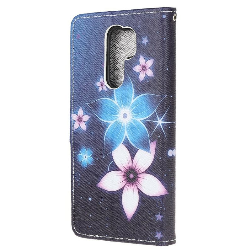 Folio-hoesje voor Xiaomi Redmi 9 Met Ketting Maanband Bloemen