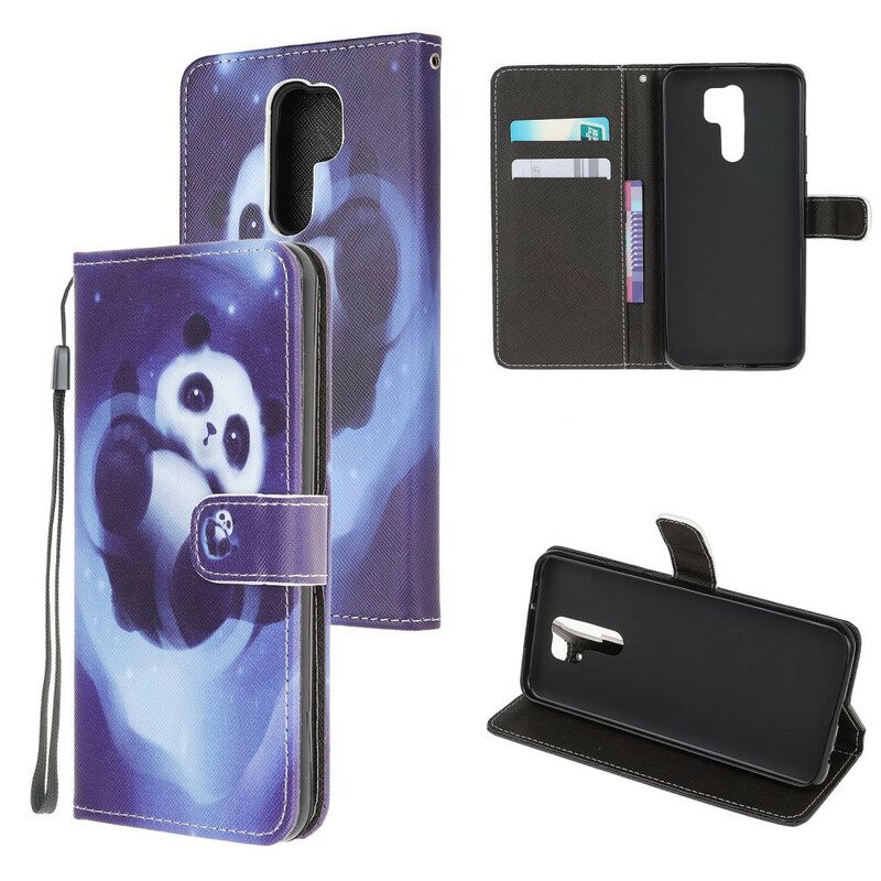 Folio-hoesje voor Xiaomi Redmi 9 Met Ketting Panda Space Met Sleutelkoord