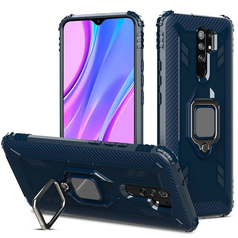 Hoesje voor Xiaomi Redmi 9 Ringstijl Van Koolstofvezel