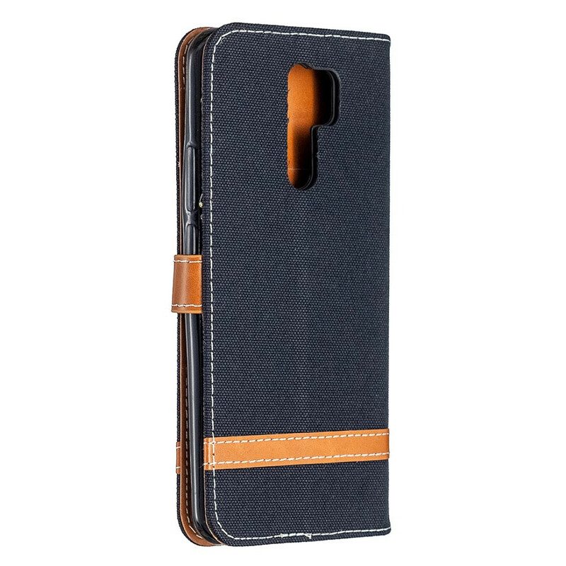 Leren Hoesje voor Xiaomi Redmi 9 Met Ketting Band Van Stof En Leereffect