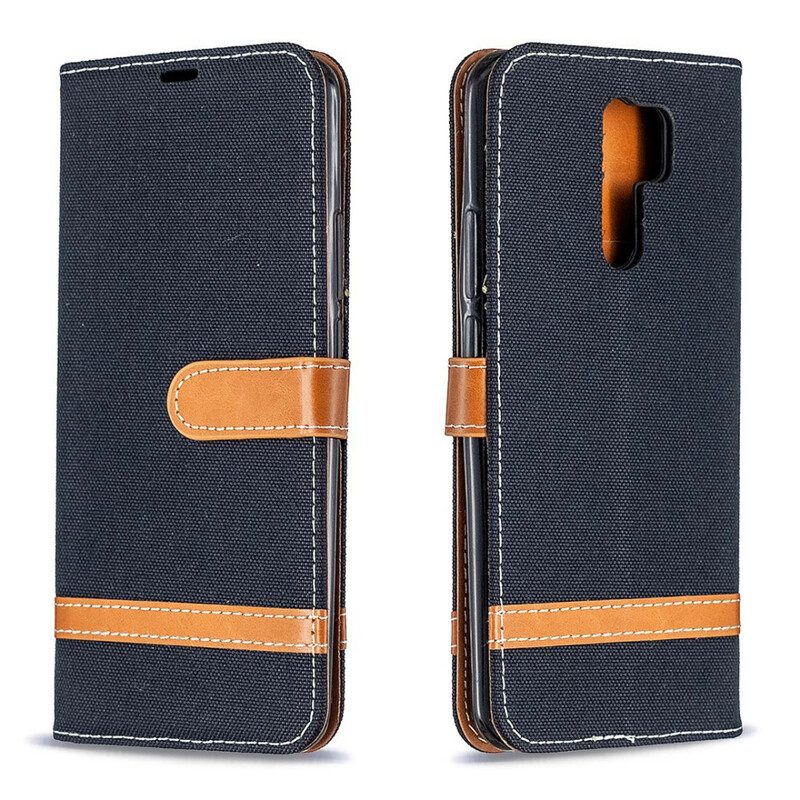 Leren Hoesje voor Xiaomi Redmi 9 Met Ketting Band Van Stof En Leereffect