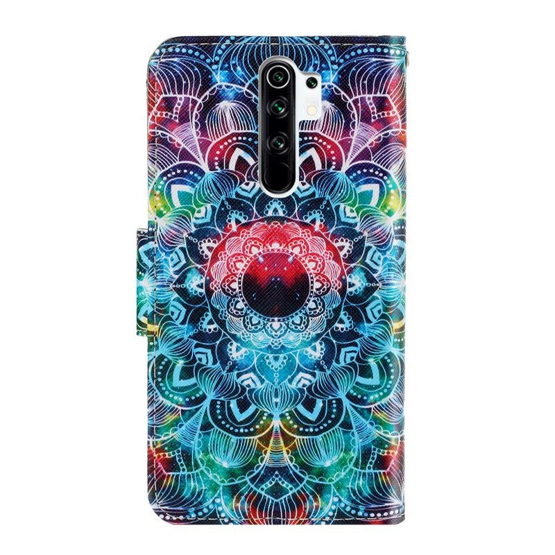 Leren Hoesje voor Xiaomi Redmi 9 Met Ketting Flitsende Strappy Mandala