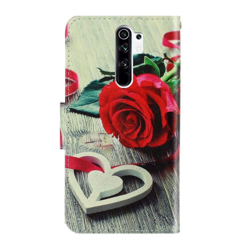 Leren Hoesje voor Xiaomi Redmi 9 Met Ketting Romantische Roos Met Riem