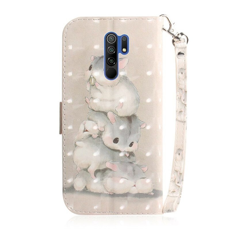 Leren Hoesje voor Xiaomi Redmi 9 Met Ketting String Hamsters