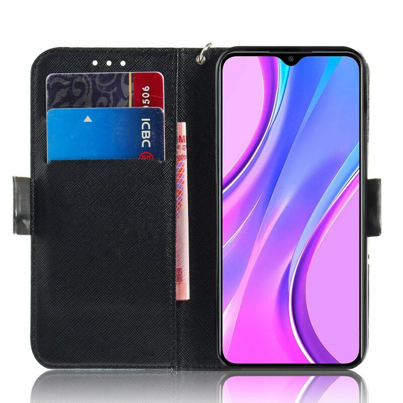 Leren Hoesje voor Xiaomi Redmi 9 Met Ketting String Safari Dieren