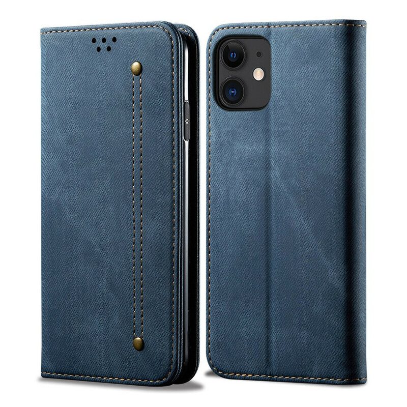 Bescherming Hoesje voor iPhone 12 Mini Folio-hoesje De Textuur Van Jeans Van Het Leer Van Het Imitatieleer