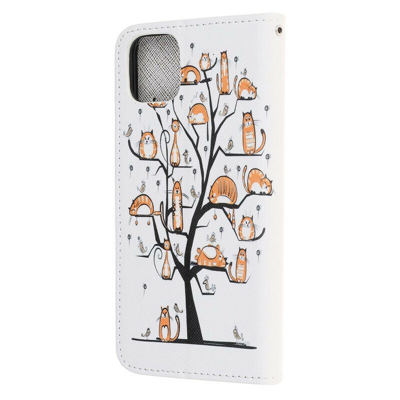 Folio-hoesje voor iPhone 12 Mini Met Ketting Funky Cats Met Riem