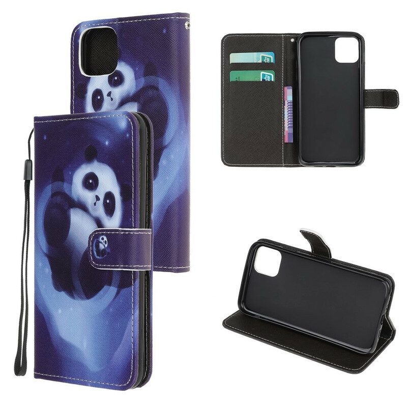 Folio-hoesje voor iPhone 12 Mini Met Ketting Panda Space Met Sleutelkoord