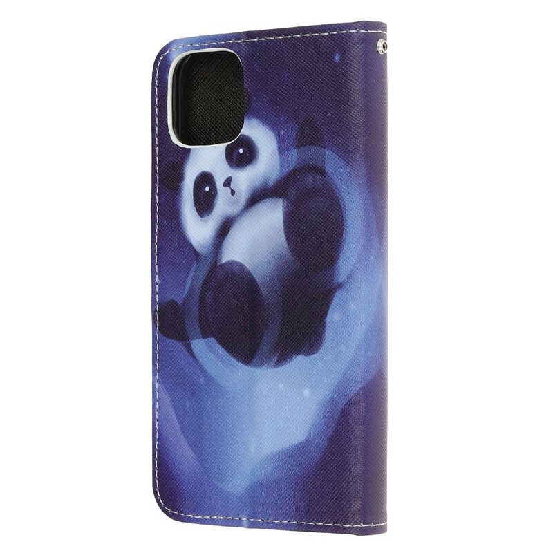 Folio-hoesje voor iPhone 12 Mini Met Ketting Panda Space Met Sleutelkoord