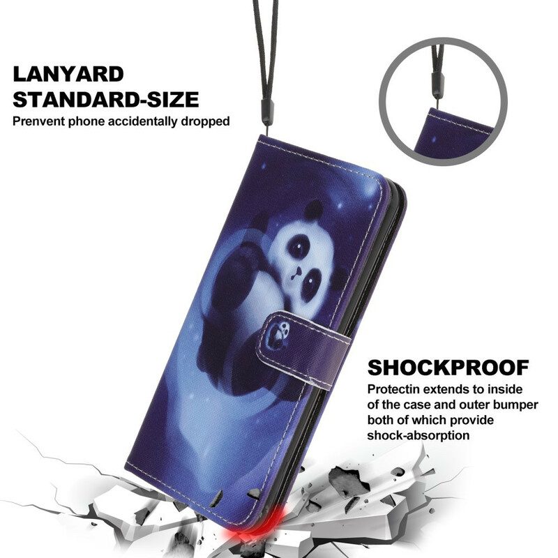 Folio-hoesje voor iPhone 12 Mini Met Ketting Panda Space Met Sleutelkoord