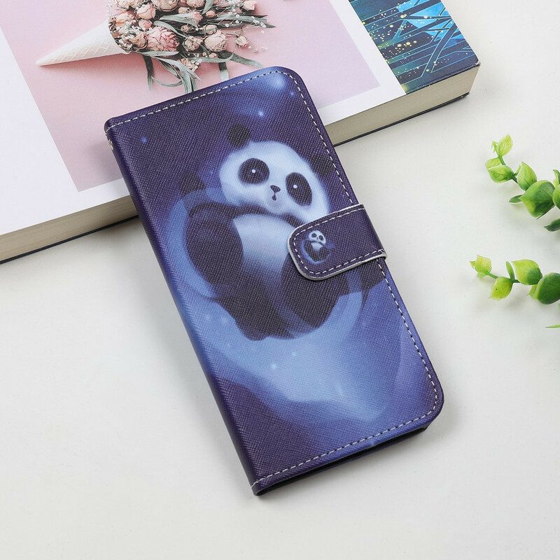 Folio-hoesje voor iPhone 12 Mini Met Ketting Panda Space Met Sleutelkoord