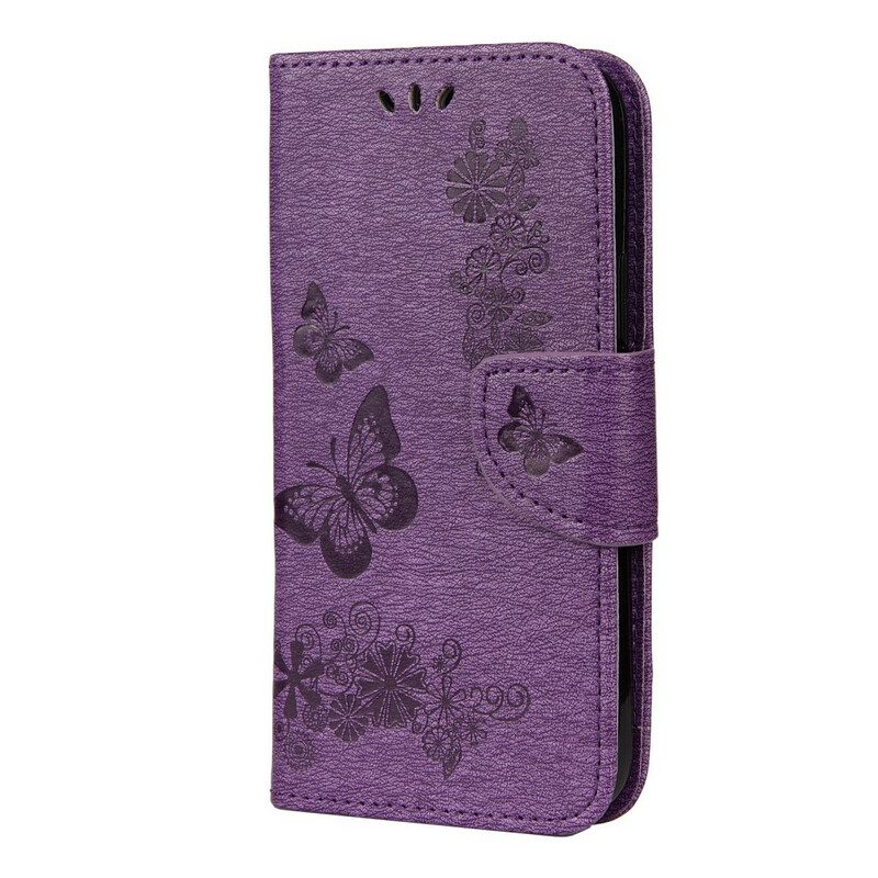 Folio-hoesje voor iPhone 12 Mini Met Ketting Prachtige Riemvlinders