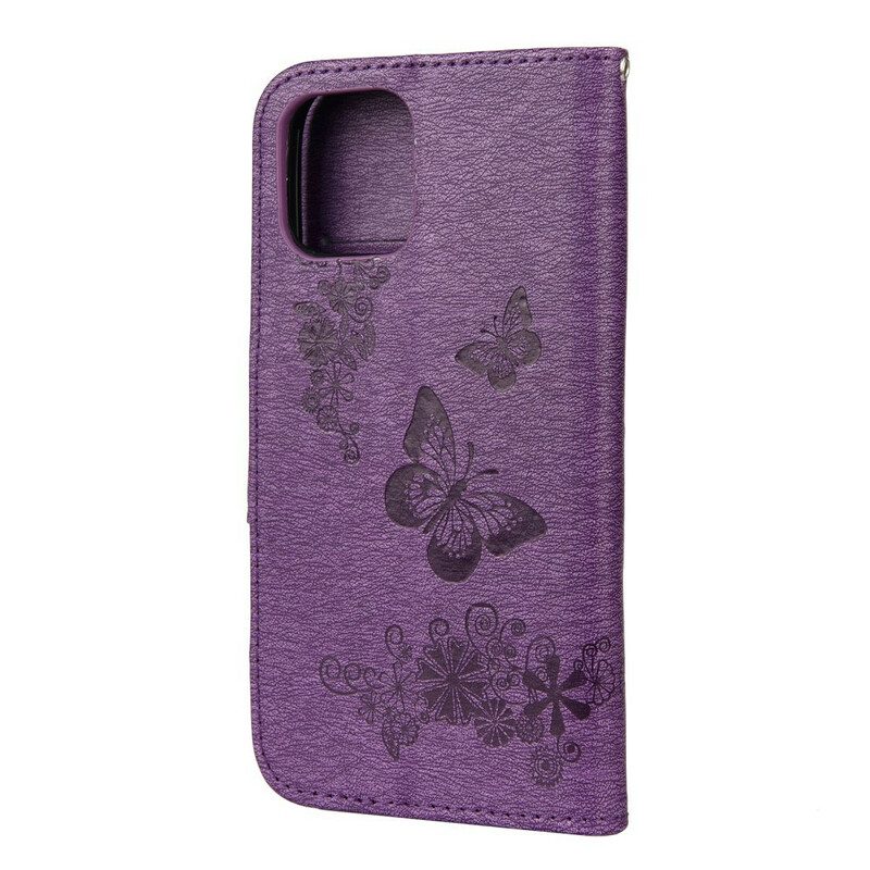 Folio-hoesje voor iPhone 12 Mini Met Ketting Prachtige Riemvlinders