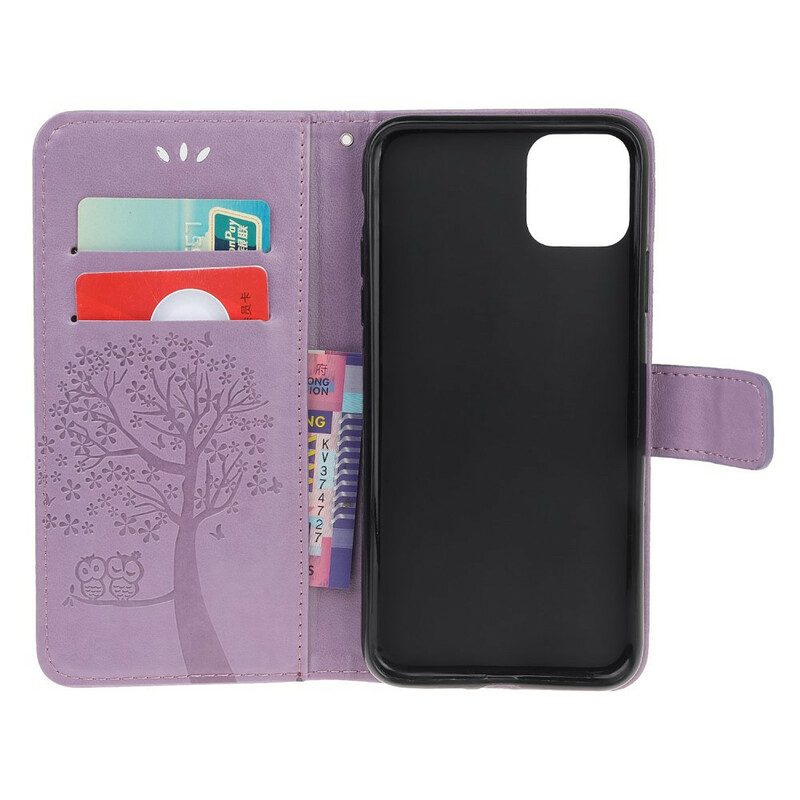 Folio-hoesje voor iPhone 12 Mini Met Ketting String Boom En Uilen