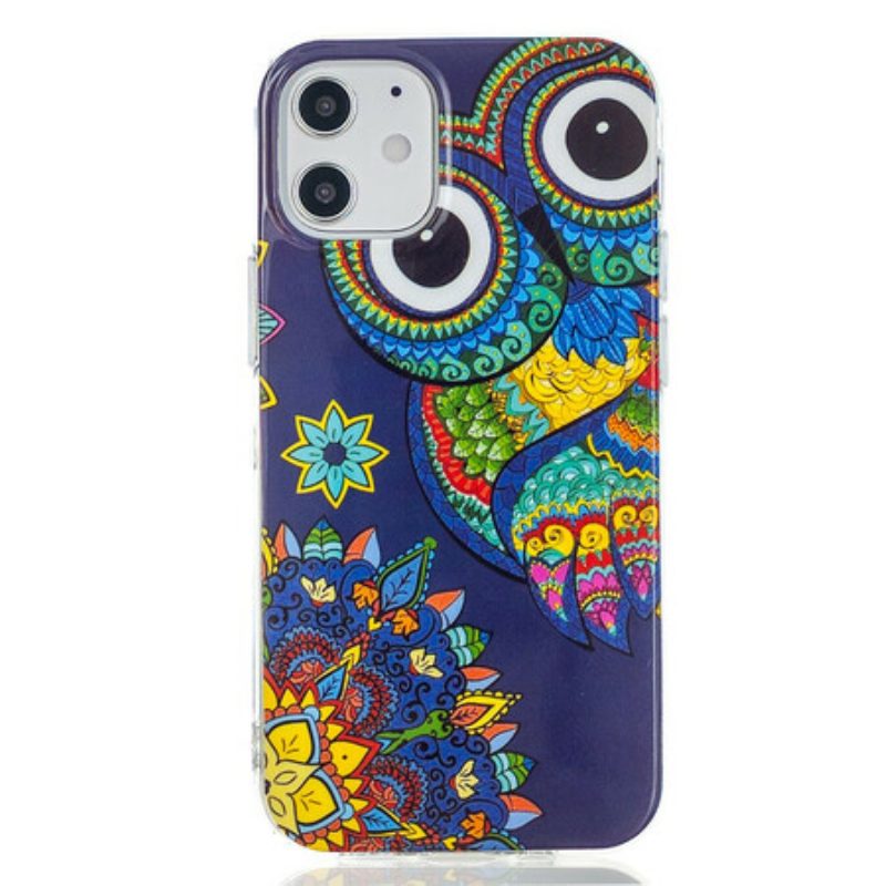 Hoesje voor iPhone 12 Mini Fluorescerende Uil Mandala