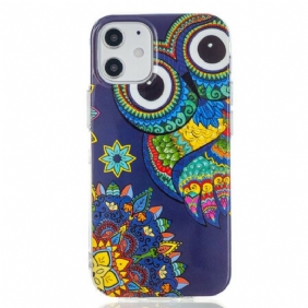 Hoesje voor iPhone 12 Mini Fluorescerende Uil Mandala